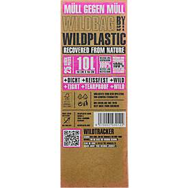 Müllbeutel Wildplastic® WILDBAG, Volumen 10 l, Stärke 20 µm, B 360 x H 565 mm, zu 100 % recycelbar, Recycling-LDPE, transparent, 15 Rollen à 25 Beutel