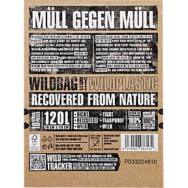 Müllbeutel Wildplastic® WILDBAG, Volumen 120 l, Stärke 35 µm, zu 100 % recycelbar, Recycling-LDPE, transparent, 15 Rollen à 10 Beutel