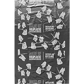 Müllbeutel Wildplastic® WILDBAG, Volumen 120 l, Stärke 35 µm, zu 100 % recycelbar, Recycling-LDPE, transparent, 15 Rollen à 10 Beutel
