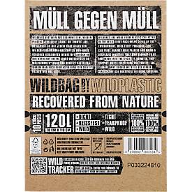 Müllbeutel Wildplastic® WILDBAG, Volumen 120 l, Stärke 60 µm, zu 100 % recycelbar, Recycling-LDPE, transparent, 15 Rollen à 10 Beutel