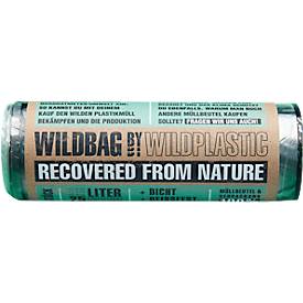 Müllbeutel Wildplastic® WILDBAG, Volumen 25 l, Stärke 25 µm, B 520 x H 550 mm, zu 100 % recycelbar, Recycling-LDPE, transparent, 15 Rollen à 15 Beutel