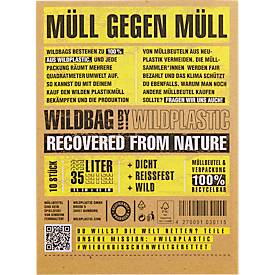 Müllbeutel Wildplastic® WILDBAG, Volumen 35 l, Stärke 25 µm, B 750 x H 570 mm, zu 100 % recycelbar, Recycling-LDPE, transparent, 15 Rollen à 12 Beutel