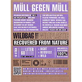 Müllbeutel Wildplastic® WILDBAG, Volumen 60 l, Stärke 30 µm, B 660 x H 840 mm, zu 100 % recycelbar, Recycling-LDPE, transparent, 15 Rollen à 10 Beutel