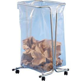Müllsackträger Mottez, für Müllsäcke mit Volumen 100/110 l, fahrbar, B 450 x T 460 x H 790 mm, Stahlrohr verzinkt, verzinkt