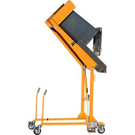 Mülltonnen-Kippstation MKS, für 120 & 240 l Tonnen, Ausschütth. 1480 mm, Kippw. 135°, bis 110 kg, Rollen, Handpumpe, RAL 2000
