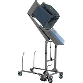 Mülltonnen-Kippstation MKS, für 120 & 240 l Tonnen, Ausschütthöhe 1480 mm, Kippw. 135°, bis 110 kg, Rollen, Fußpumpe, RAL 7005