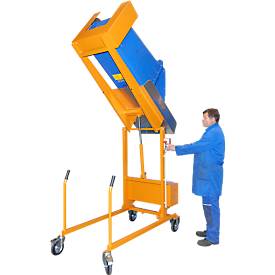 Mülltonnen-Kippstation MKS, für 120 & 240 l Tonnen, Ausschütthöhe 1480 mm, Kippwinkel 135°, bis 110 kg, Rollen, 12 V, RAL 2000
