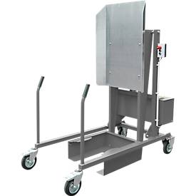 Mülltonnen-Kippstation MKS, für 120 & 240 l Tonnen, Ausschütthöhe 1480 mm, Kippwinkel 135°, bis 110 kg, Rollen, 12 V, RAL 7005