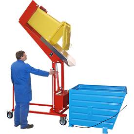 Mülltonnen-Kippstation MKS, für 120 & 240 l Tonnen, Ausschütthöhe 1480 mm, Kippwinkel 135°, bis 110 kg, Rollen, 230 V, RAL 2000