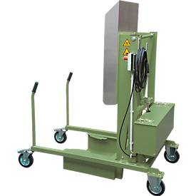 Mülltonnen-Kippstation MKS, für 120 & 240 l Tonnen, Ausschütthöhe 1480 mm, Kippwinkel 135°, bis 110 kg, Rollen, 230 V, RAL 6011