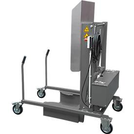 Mülltonnen-Kippstation MKS, für 120 & 240 l Tonnen, Ausschütthöhe 1480 mm, Kippwinkel 135°, bis 110 kg, Rollen, 230 V, RAL 7005