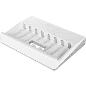 Multi-Akkuladegerät für Batterien Varta, 2/4/6/8x AA/AAA, Ladezeit 4,5 h, USB Type C (inkl. Kabel), 100-240 V, B 180 x T 43 x H 240 mm, weiß