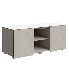 Multicontainer SOLUS PLAY, 2 Schiebetüren, 2 offene Fächer, grifflos, B 1350 x T 523 x H 583 mm, Ceramic grey