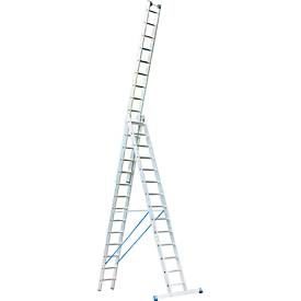Multifunctionele ladder van aluminium 3 x 14 sporten, met trigon-dwarssteun