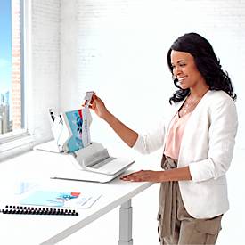 Multifunktions-Bindegerät Fellowes Lyra, binden/heften/lochen, bis DIN A4, B 423 x T 395 x H 153 mm, silber-weiß