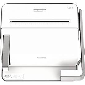 Multifunktions-Bindegerät Fellowes Lyra, binden/heften/lochen, bis DIN A4, B 423 x T 395 x H 153 mm, silber-weiß