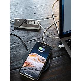 Multiladegerät brennenstuhl®estilo, für bis zu 5 Geräte, Schnellladefunktion, 1,5 m Textil-Kabel, 1x USB-C, 4x USB-Ladebuchse, Edelstahloberfläche, weiß