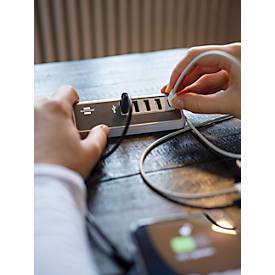 Multiladegerät brennenstuhl®estilo, für bis zu 5 Geräte, Schnellladefunktion, 1,5 m Textil-Kabel, 1x USB-C, 4x USB-Ladebuchse, Edelstahloberfläche, weiß