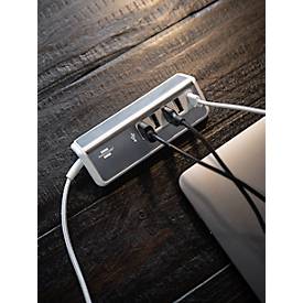 Multiladegerät brennenstuhl®estilo, für bis zu 5 Geräte, Schnellladefunktion, 1,5 m Textil-Kabel, 1x USB-C, 4x USB-Ladebuchse, Edelstahloberfläche, weiß