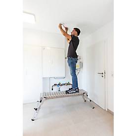 Munk Aluminium-Plattformleiter, klappbare Füße, geriffelte Sprossen, rutschfest, max. 150 kg, Sprossenabstand 280 mm, 1730 x 285 x 700 mm