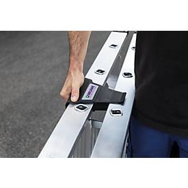 Munk Aluminium-Stufen-Stehleiter, 2 x 12 Stufen, 80 mm geriffelt, nivello® Leiterschuhe, ergo-pad® Griff, 150 kg Tragkraft, Spreizsicherung