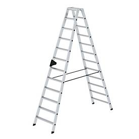 Munk Aluminium-Stufen-Stehleiter, 2 x 12 Stufen, 80 mm geriffelt, nivello® Leiterschuhe, ergo-pad® Griff, 150 kg Tragkraft, Spreizsicherung