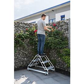 Munk Arbeitspodest, 2 x 4 Stufen Aluminium, stabile Rohrkonstruktion, 400 × 300 mm Trittfläche, 200 mm Stufen, rutschfeste Kunststoffschuhe, 150 kg