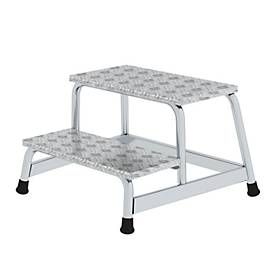 Munk Arbeitspodest, Aluminium, verschweißte Rohrkonstruktion, Warzenblechstufen, rutschfest, Bis 150 kg, Trittfläche B 550 x T 300 mm, 2-stufig