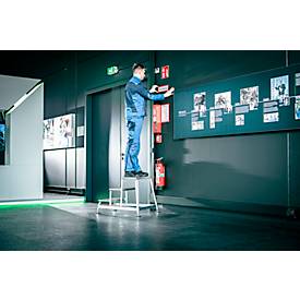 Munk Arbeitspodest, Aluminium, verschweißte Rohrkonstruktion, Warzenblechstufen, rutschfest, Bis 150 kg, Trittfläche B 550 x T 300 mm, 3-stufig