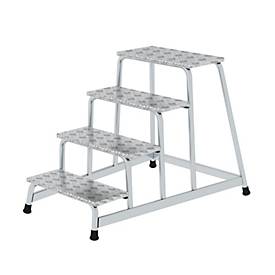Munk Arbeitspodest, Aluminium, verschweißte Rohrkonstruktion, Warzenblechstufen, rutschfest, Bis 150 kg, Trittfläche B 550 x T 300 mm, 4-stufig