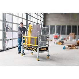 Munk FlexxTower Rollgerüst, Aluminium-Rundrohr, werkzeuglose Montage, klappbare Dreiecksausleger, GS-geprüft, Lastklasse 3, H 1,10 m