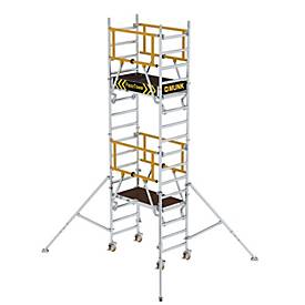 Munk FlexxTower SG Rollgerüst, Aluminium, werkzeuglose Montage, klappbare Dreiecksausleger, Lenkrollen Ø 125 mm, GS-geprüft, Lastklasse 3, 3,10 m
