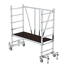 Munk Klappgerüst 4-fach Sprossen, Arbeitshöhe 300 mm, 150 kg, mobil, platzsparend, Rechteckrohr-Holme, Ø 125 mm Rollen
