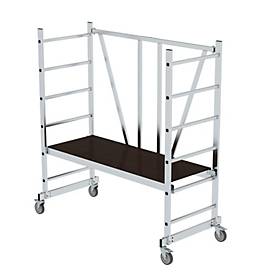 Munk Klappgerüst 4-fach Sprossen, Arbeitshöhe 300 mm, 150 kg, mobil, platzsparend, Rechteckrohr-Holme, Ø 125 mm Rollen, türengängig ohne Teleskopausleger
