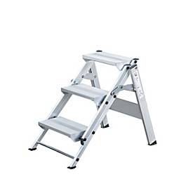 Munk Klapptreppe, Aluminium, stabiler Klappmechanismus, Doppelholme, rutschfest, Trittfläche B 360 x T 205 mm, max. 150 kg, 3 Stufen