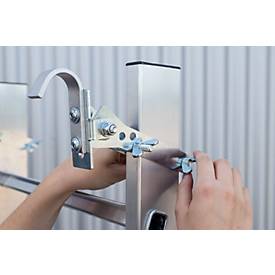 Munk Leiterkopfsicherung für Anlegeleitern, werkzeuglose Fixierung, stufenlos am Holm, bewegliche Haken, 2 Stück, Ø 80 mm