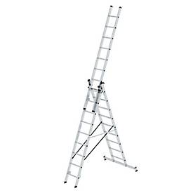 Munk Mehrzweckleiter, 3-teilig, nivello®-Traversen, stabil & langlebig, 3x9 Sprossen