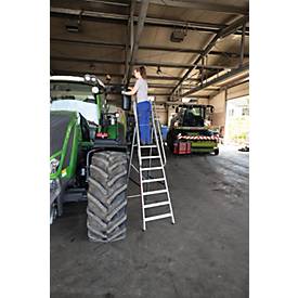 Munk Plattformleiter, 5 Stufen, Aluminium, stabile Rechteckrohr-Holme, große Plattform, Handläufe vormontiert, rutschsichere Leiterschuhe, 150 kg