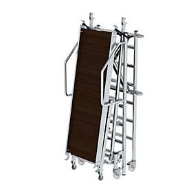 Munk Rollgerüst, mit Treppenzustieg, H 1940 mm, Klapprahmen, Hubrollen, Plattformhöhe einstellbar, Handläufe, Geländer, türengängig