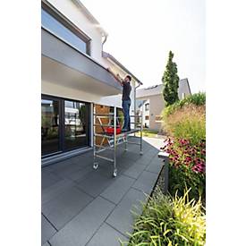 Munk Rollgerüst, Türengängig, Aluminium-Rundrohr, Klapprahmen, bis 3,0 m Arbeitshöhe, trittsichere Plattform, Ø 125 mm Lenkrollen, platzsparend, B 0,75 mm