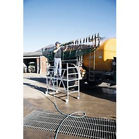 Munk Rollgerüst, Türengängig, Aluminium-Rundrohr, Klapprahmen, bis 3,0 m Arbeitshöhe, trittsichere Plattform, Ø 125 mm Lenkrollen, platzsparend, B 0,75 mm