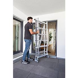 Munk Rollgerüst, Türengängig, Aluminium-Rundrohr, Klapprahmen, bis 3,0 m Arbeitshöhe, trittsichere Plattform, Ø 125 mm Lenkrollen, platzsparend, B 0,75 mm