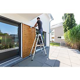 Munk Sprossen-Stehleiter, Aluminium, Rechteckrohr-Holme, geriffelte Sprossen, nivello® Leiterschuhe, max. 150 kg, Polyestergurt-Spreizsicherung, 14 Sprossen