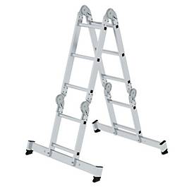 Munk Sprossen-Vielzweckleiter, Aluminium, Rechteckrohr-Holme, 4-fach gebördelte Sprossen, 150 kg Belastung, nivello® Traversen, 350 mm breit, 2x2 + 2x3 Sprossen
