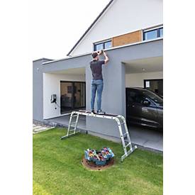 Munk Sprossen-Vielzweckleiter, Aluminium, Rechteckrohr-Holme, 4-fach gebördelte Sprossen, 150 kg Belastung, nivello® Traversen, 350 mm breit, 2x3 + 2x4 Sprossen