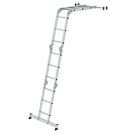 Munk Sprossen-Vielzweckleiter, Steh-/Anlegeleiter, mit Traverse, Rechteckrohr-Holme, Vierkantsprossen, 6 Stahlscharniere, 350 mm breit, 150 kg Belastung, nivell® Traversen, 4x3 Sprossen