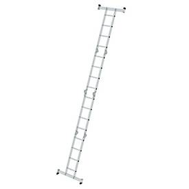 Munk Sprossen-Vielzweckleiter, Steh-/Anlegeleiter, mit Traverse, Rechteckrohr-Holme, Vierkantsprossen, 6 Stahlscharniere, 350 mm breit, 150 kg Belastung, nivell® Traversen, 4x4 Sprossen