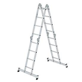 Munk Sprossen-Vielzweckleiter, Steh-/Anlegeleiter, mit Traverse, Rechteckrohr-Holme, Vierkantsprossen, 6 Stahlscharniere, 350 mm breit, 150 kg Belastung, nivell® Traversen, 4x4 Sprossen