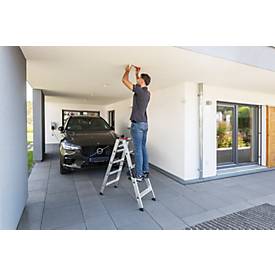 Munk Stufen-Stehleiter, 2 x 10 Stufen, Rechteckrohr-Holme, 80 mm geriffelte Stufen, 150 kg Belastung, nivello® Leiterschuhe, ergo-pad® Griffzone, 4-fach verschraubt