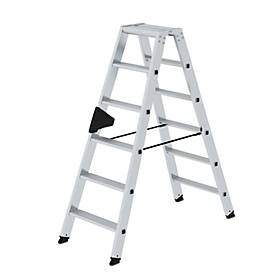 Munk Stufen-Stehleiter, 2 x 6 Stufen, Aluminium, Rechteckrohr-Holme, 80 mm geriffelte Stufen, 150 kg belastbar, nivello® Leiterschuhe, ergo-pad® Griffzone